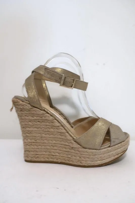 Jimmy Choo Phoenix Plateforme Espadrille Sandales à Wedge Métallisé Or Taille 42 NEUF