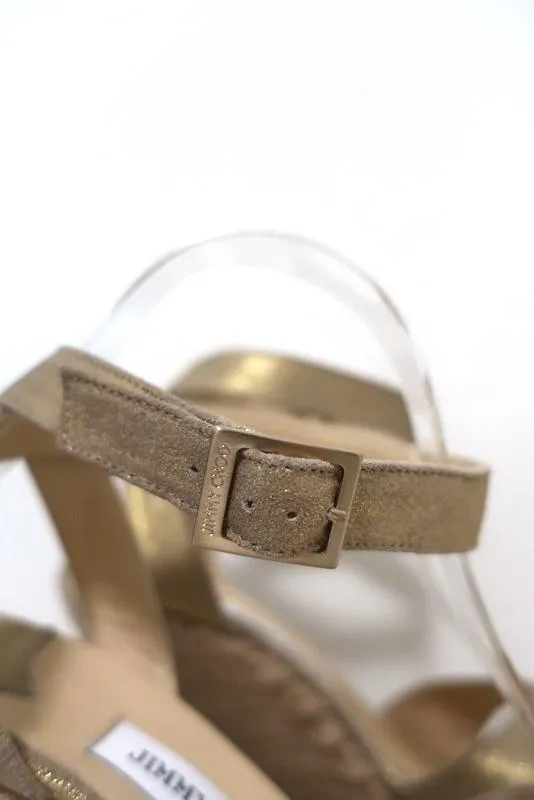 Jimmy Choo Phoenix Plateforme Espadrille Sandales à Wedge Métallisé Or Taille 42 NEUF