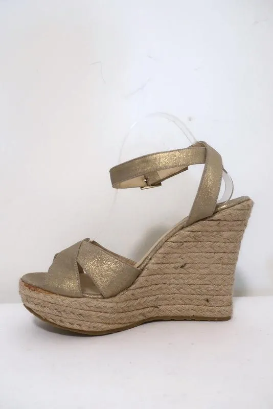Jimmy Choo Phoenix Plateforme Espadrille Sandales à Wedge Métallisé Or Taille 42 NEUF