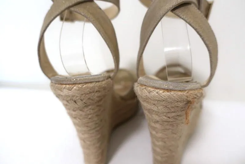 Jimmy Choo Phoenix Plateforme Espadrille Sandales à Wedge Métallisé Or Taille 42 NEUF