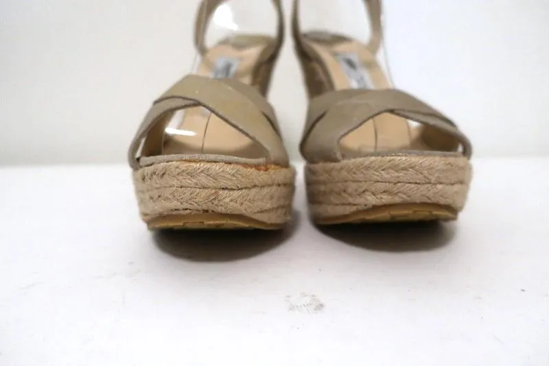 Jimmy Choo Phoenix Plateforme Espadrille Sandales à Wedge Métallisé Or Taille 42 NEUF