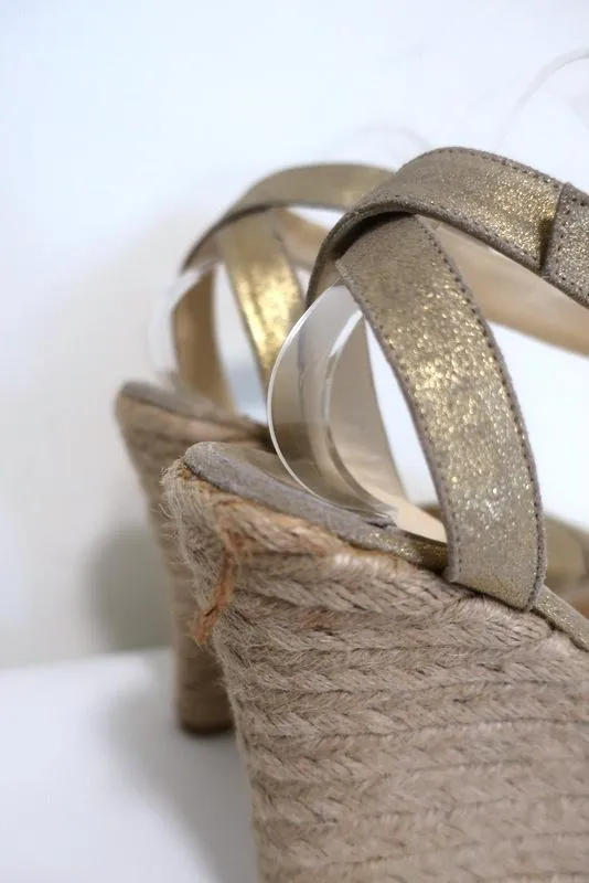 Jimmy Choo Phoenix Plateforme Espadrille Sandales à Wedge Métallisé Or Taille 42 NEUF