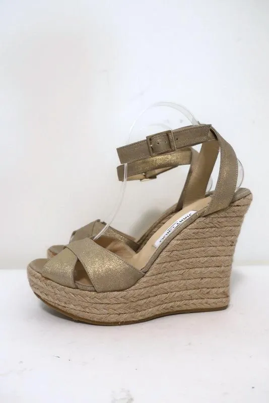 Jimmy Choo Phoenix Plateforme Espadrille Sandales à Wedge Métallisé Or Taille 42 NEUF