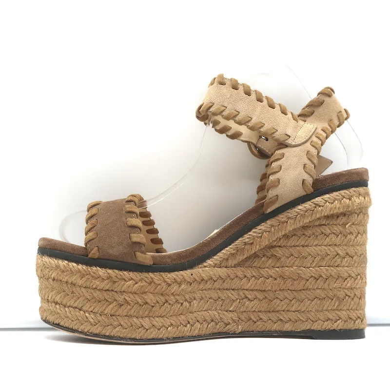 Jimmy Choo Escarpins Plateforme Espadrille Wedges Abigail Brown en Suède Brodé Taille 36.5
