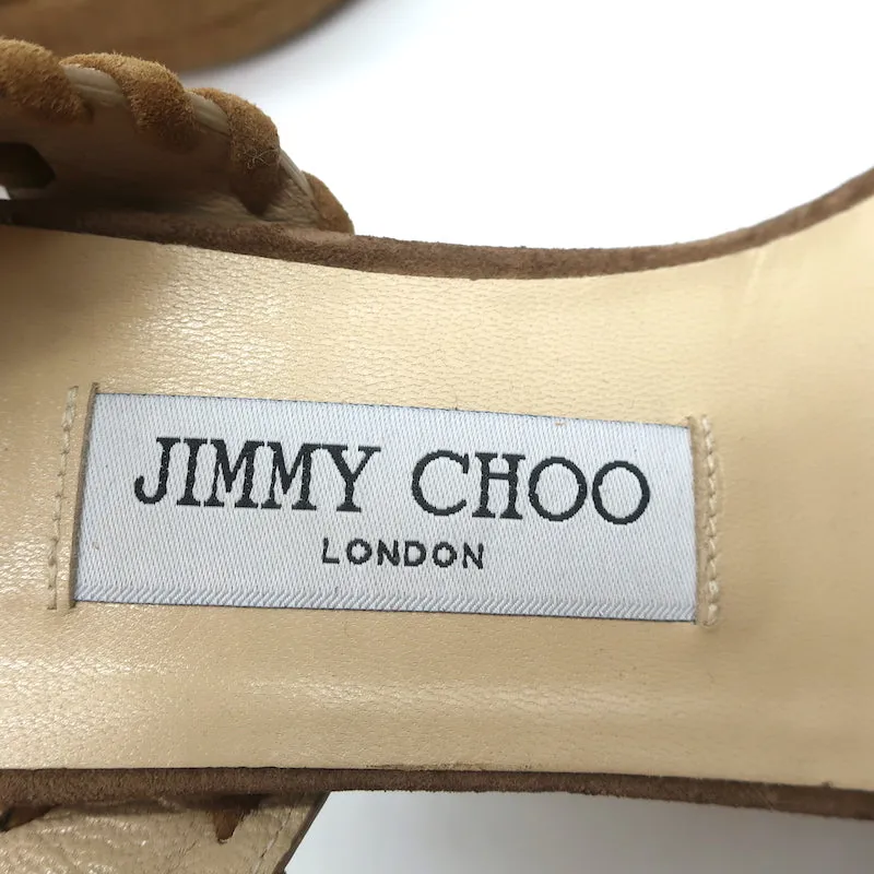 Jimmy Choo Escarpins Plateforme Espadrille Wedges Abigail Brown en Suède Brodé Taille 36.5