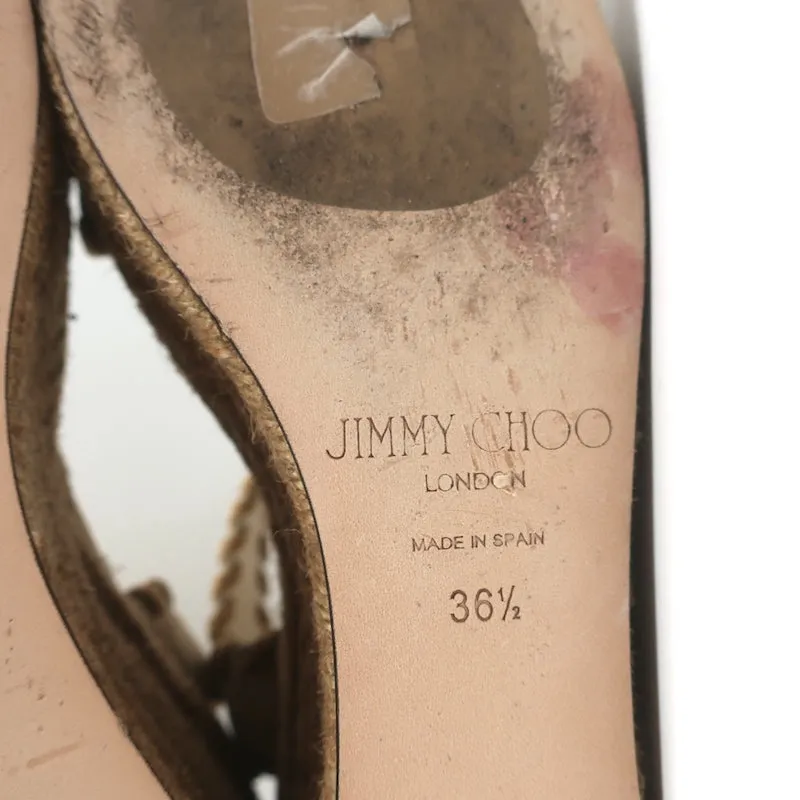 Jimmy Choo Escarpins Plateforme Espadrille Wedges Abigail Brown en Suède Brodé Taille 36.5