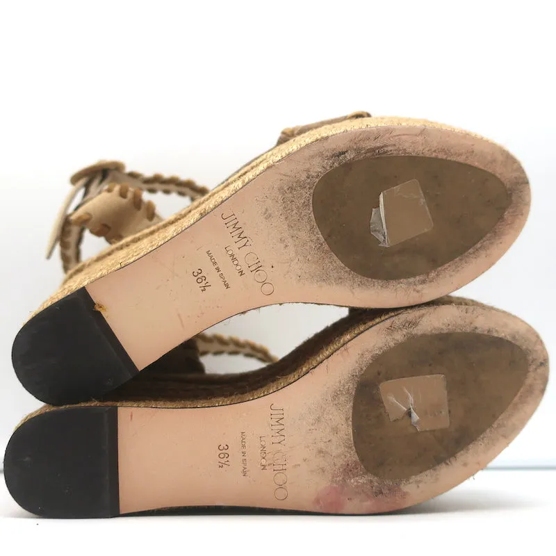 Jimmy Choo Escarpins Plateforme Espadrille Wedges Abigail Brown en Suède Brodé Taille 36.5