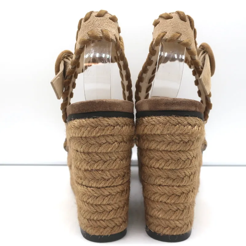Jimmy Choo Escarpins Plateforme Espadrille Wedges Abigail Brown en Suède Brodé Taille 36.5
