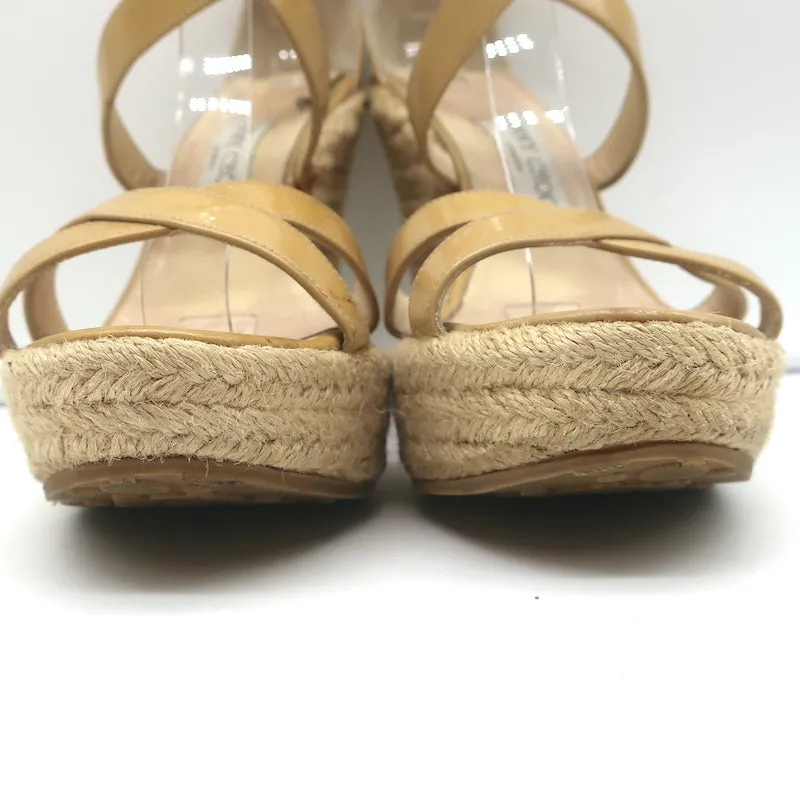 Jimmy Choo Porto Sandales Espadrilles à Wedge Entrecroisées en Cuir Patiné Nude Taille 39