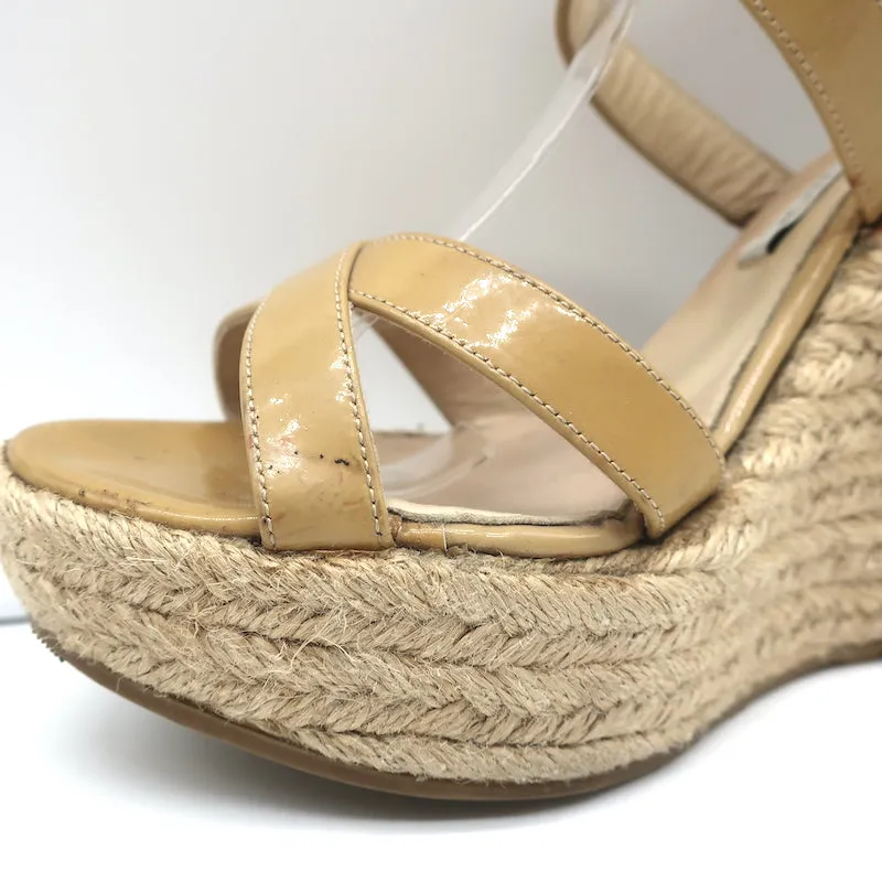 Jimmy Choo Porto Sandales Espadrilles à Wedge Entrecroisées en Cuir Patiné Nude Taille 39