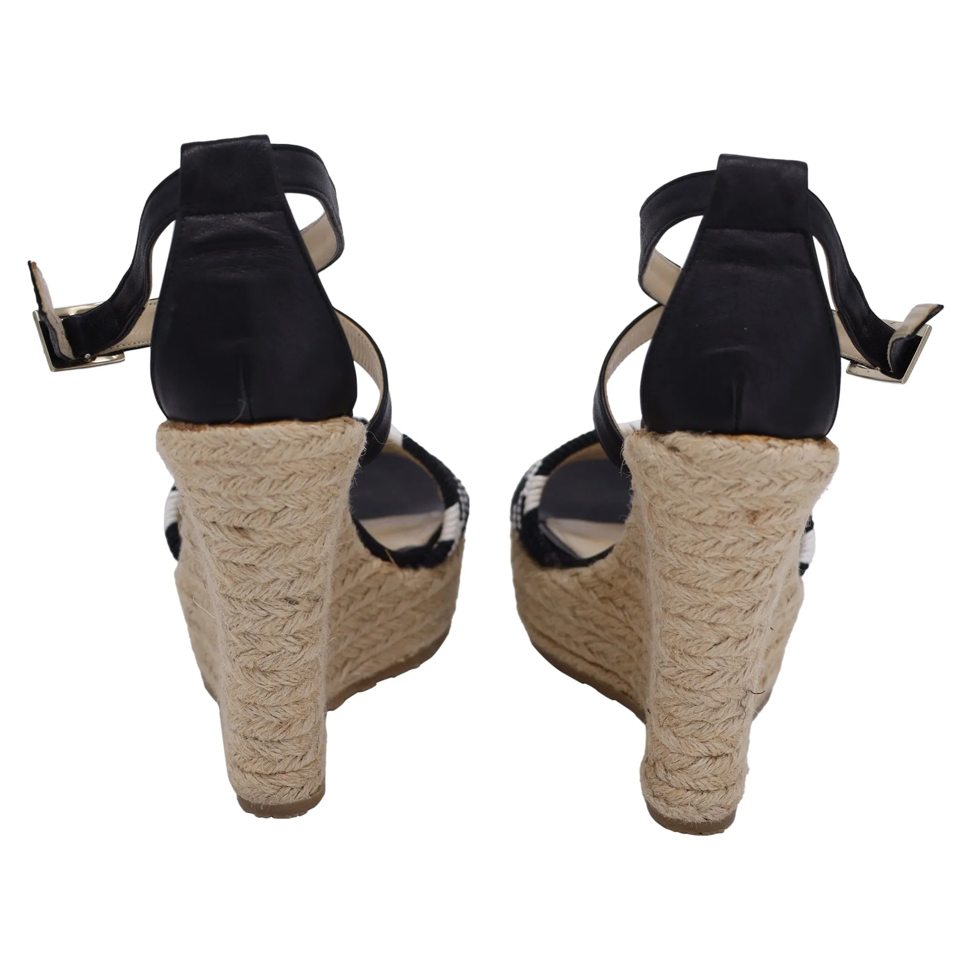 Jimmy Choo Sandales à Wedge Espadrille Tressées en Jute Noir et Cuir_Jimmy-Choo