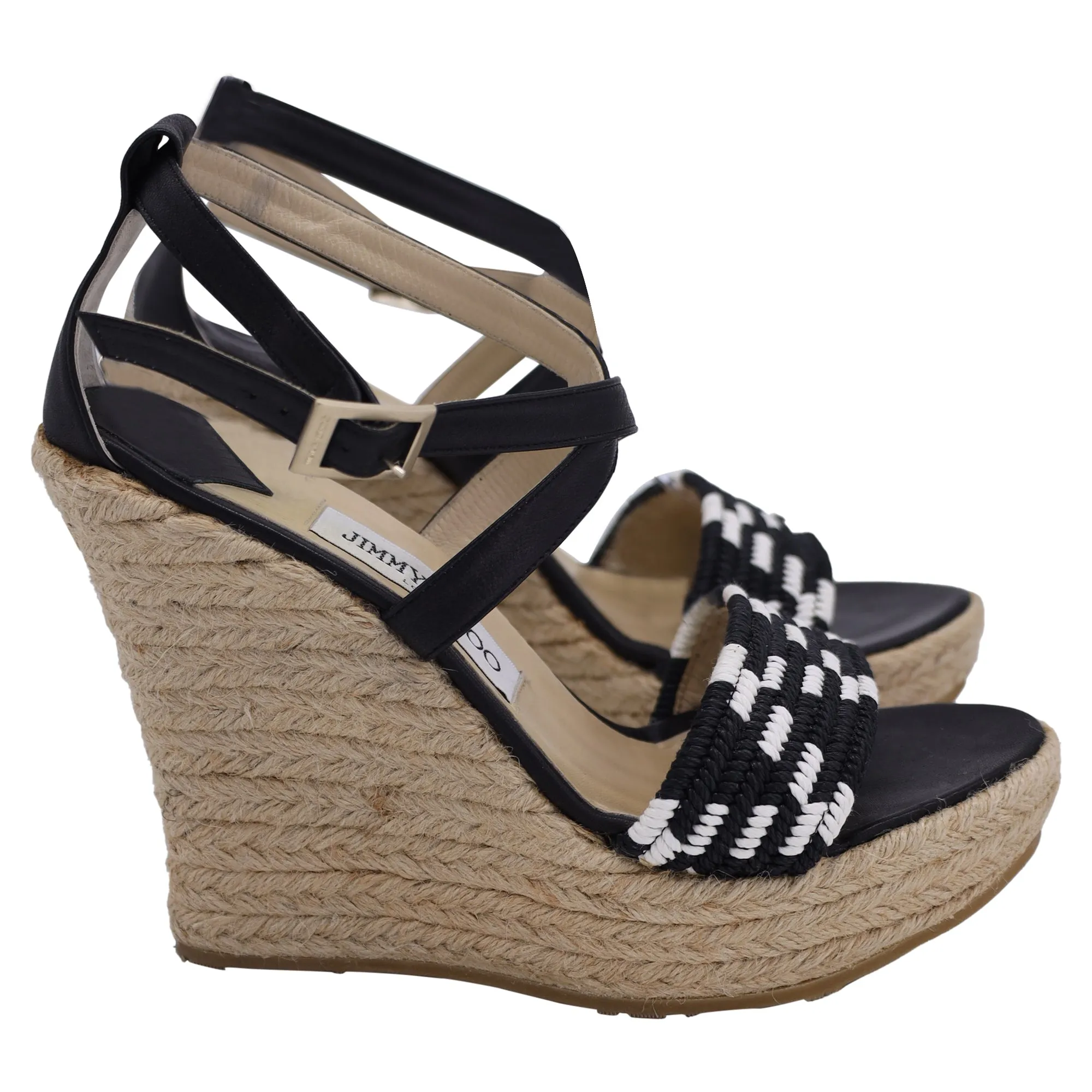Jimmy Choo Sandales à Wedge Espadrille Tressées en Jute Noir et Cuir_Jimmy-Choo