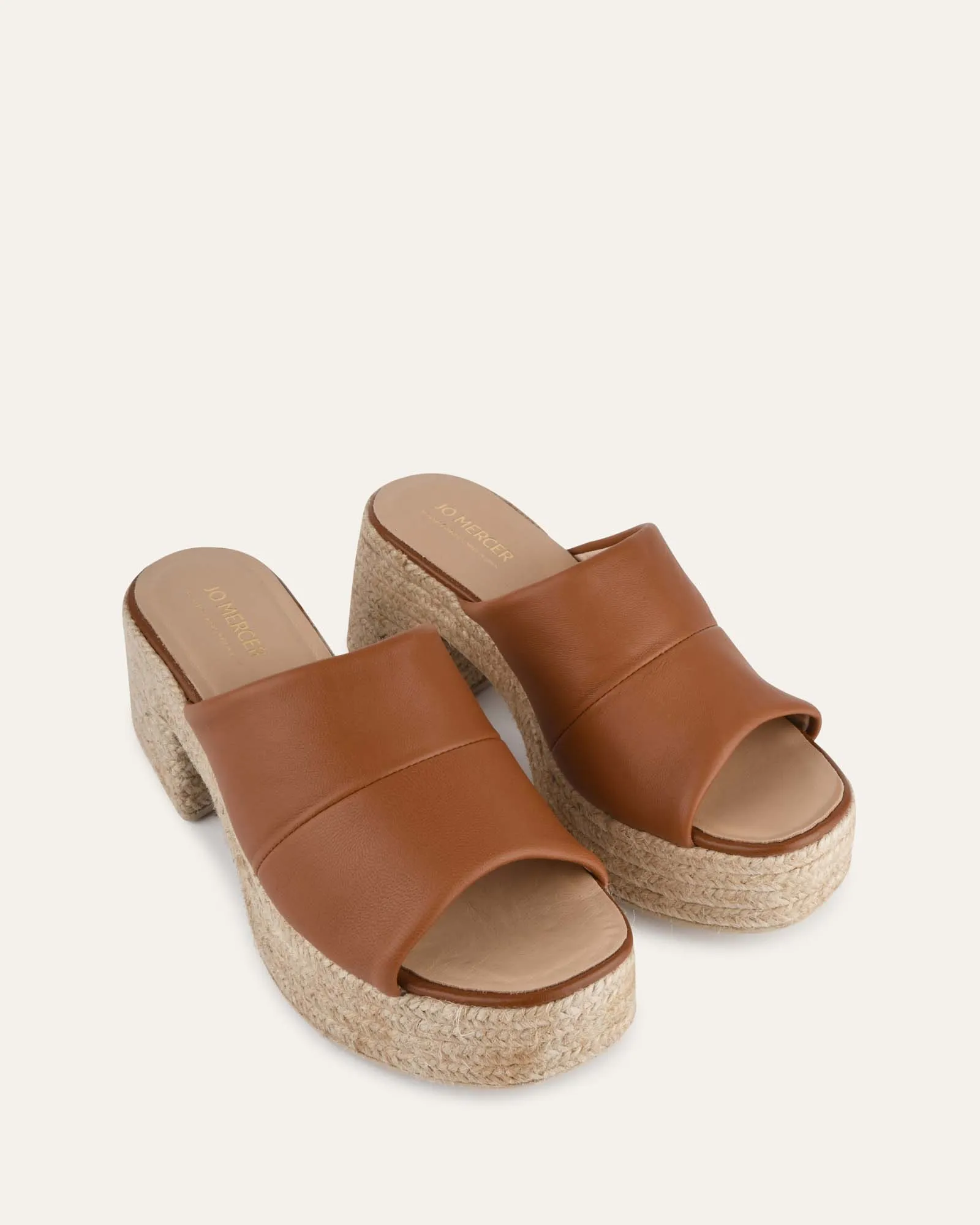SANDALES ESPADRILLES À TALON HAUT KRISTEN EN CUIR TAN
