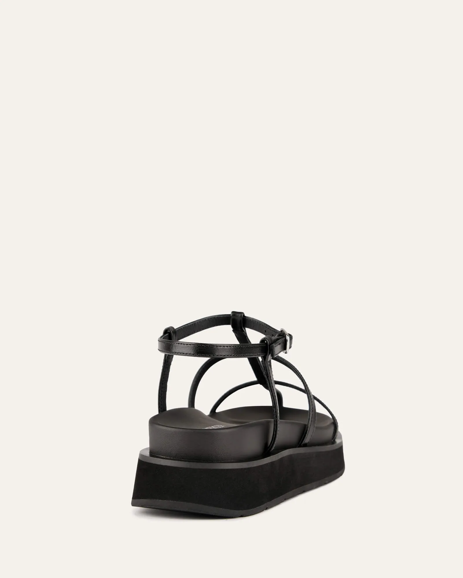 SANDALES PLATES MINA EN CUIR NOIR