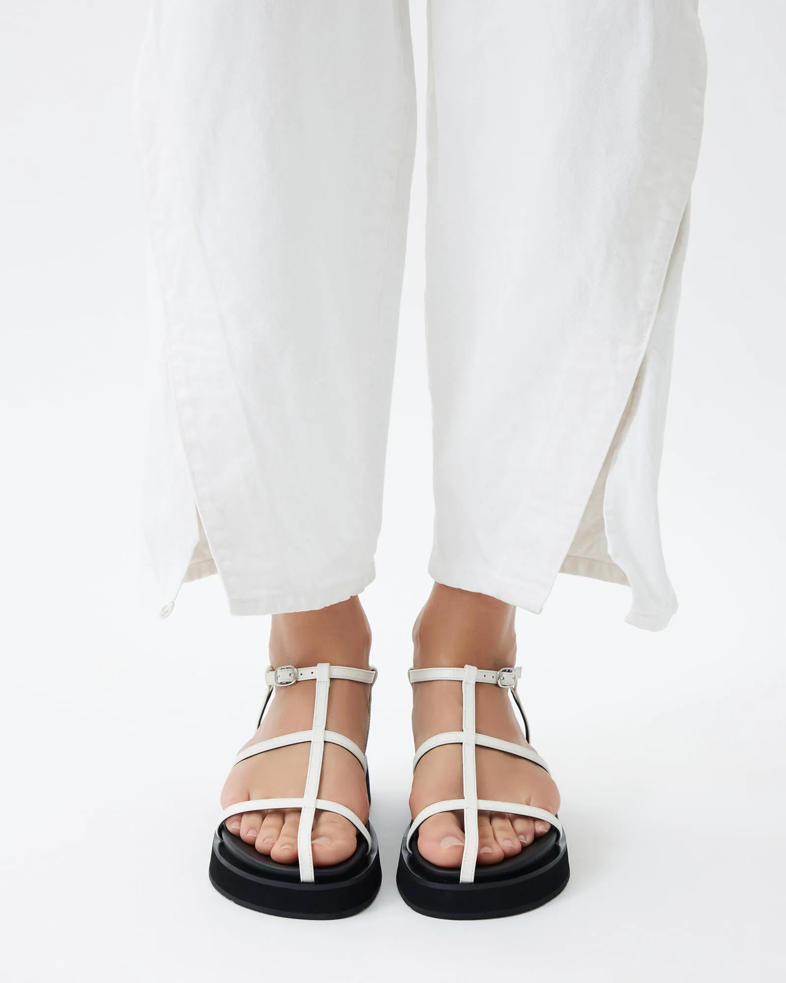 SANDALES PLATES MINA BLANCHE MULTICOLORE