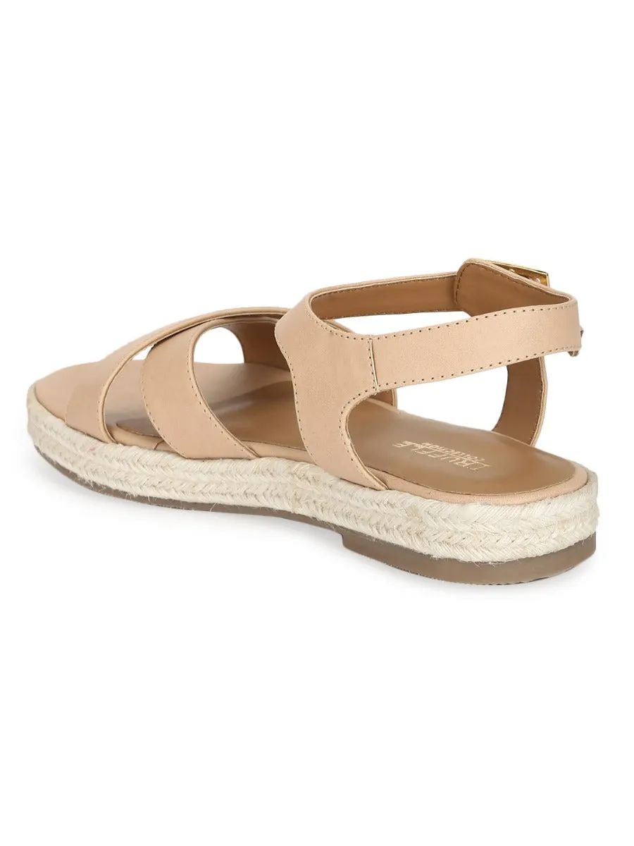 Espadrilles en jute avec brides croisées PU nude naturel