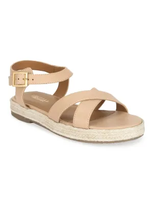 Espadrilles en jute avec brides croisées PU nude naturel
