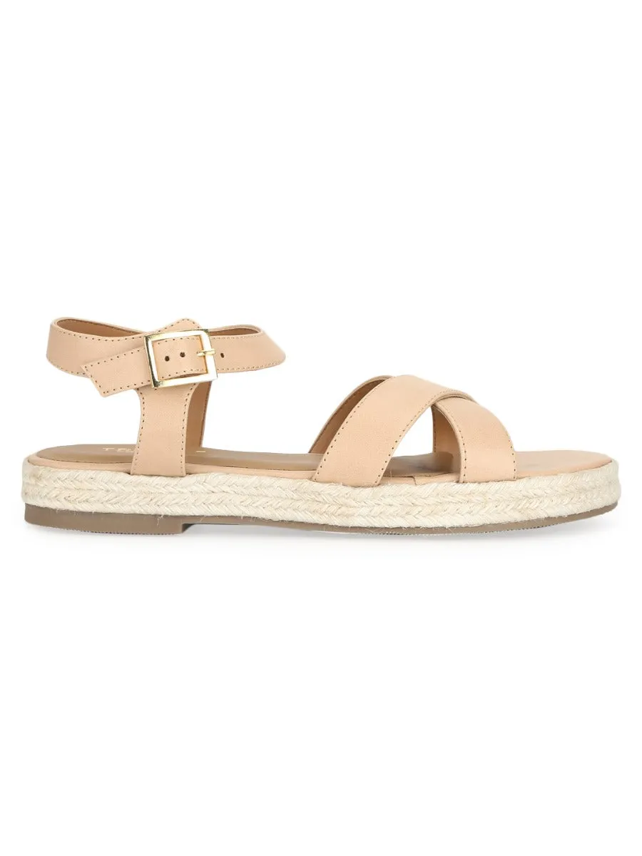 Espadrilles en jute avec brides croisées PU nude naturel