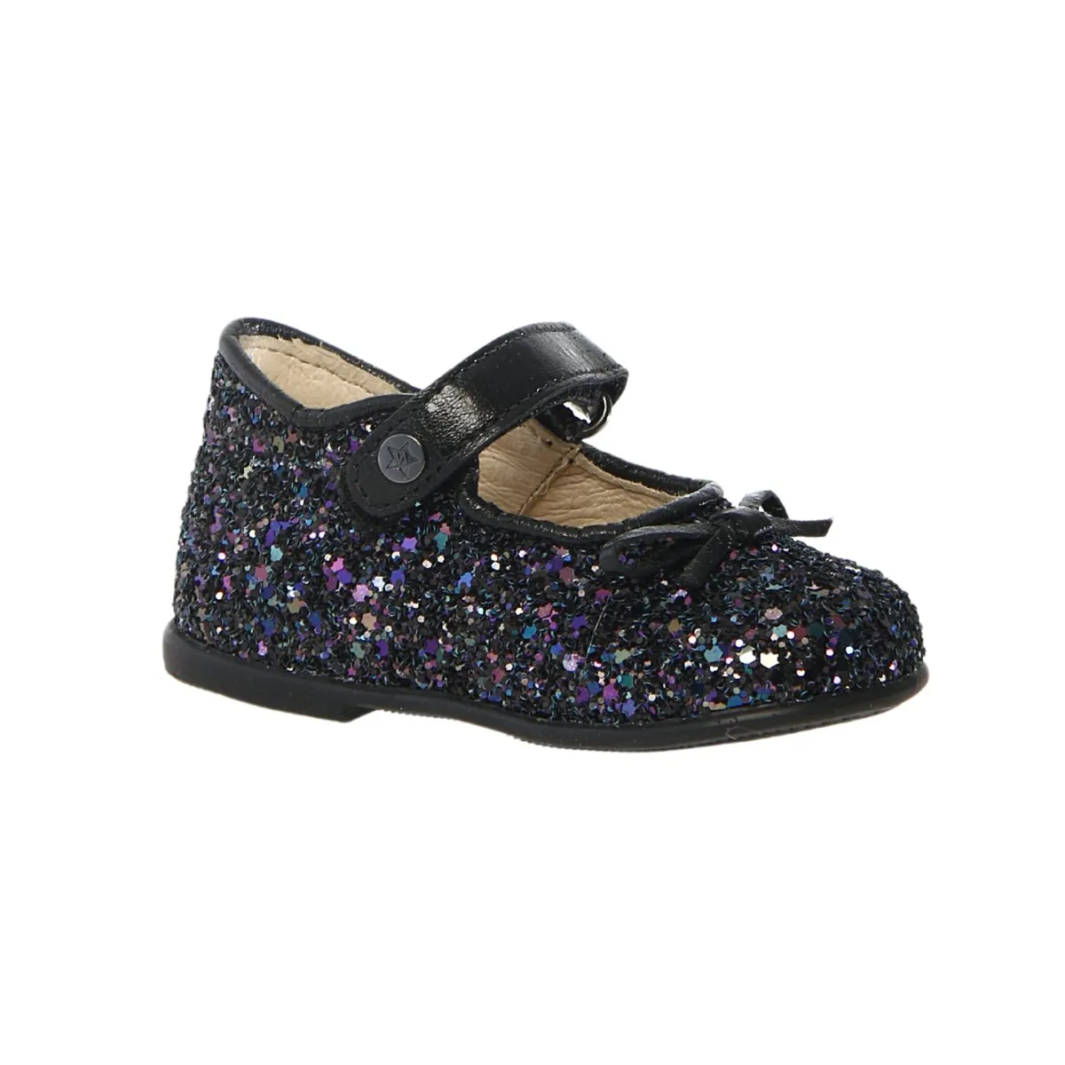 Chaussures Naturino pour tout-petits (Tailles 22-26) Ballerine Noir/Multicolore avec Nœud Pailleté Mary Jane