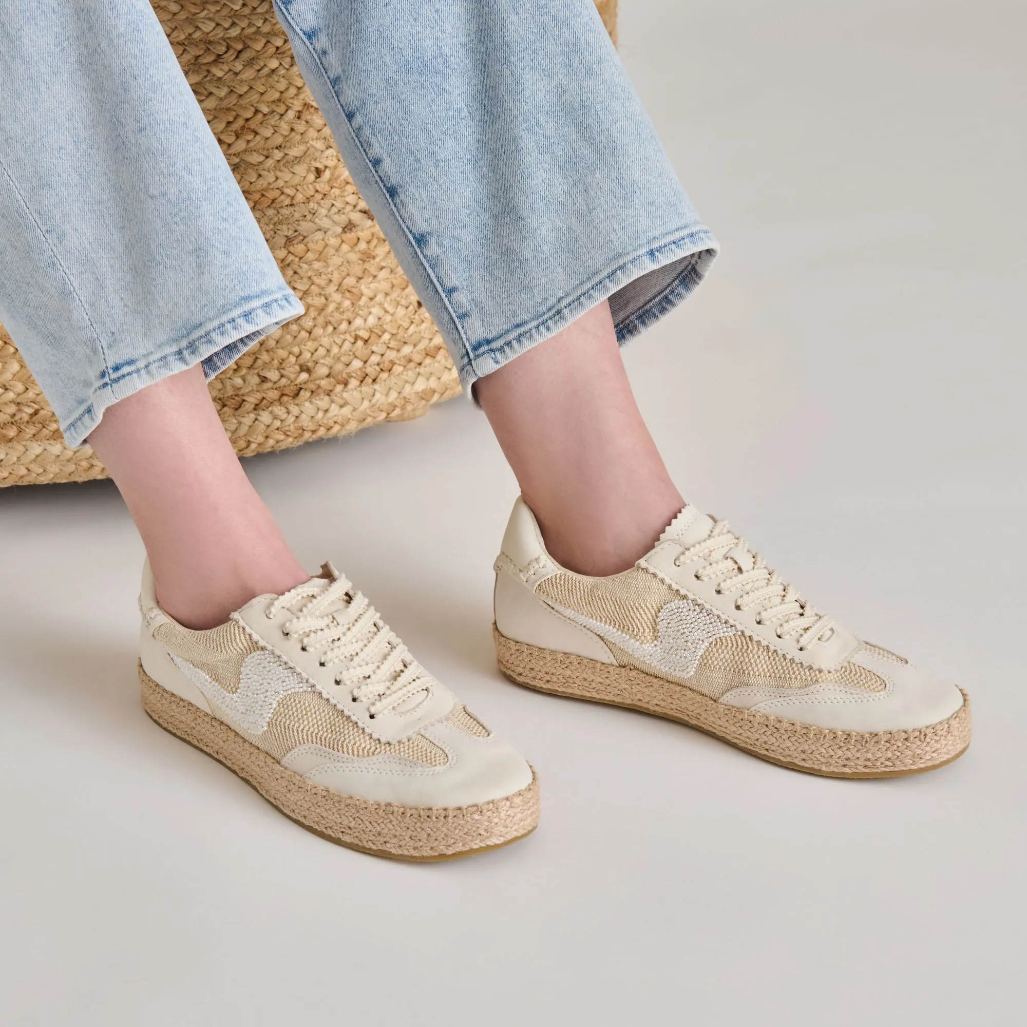 AVIS ESPADRILLES SNEAKERS À PERLES NATUREL MULTICOLORE TOILE DE JUTE