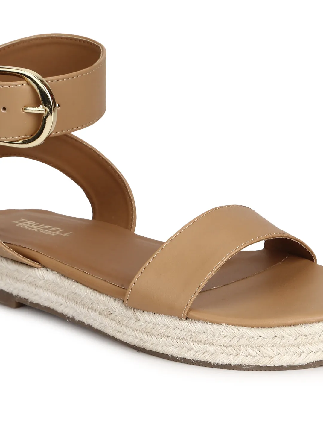 Espadrilles en PU et jute nude avec bride à la cheville
