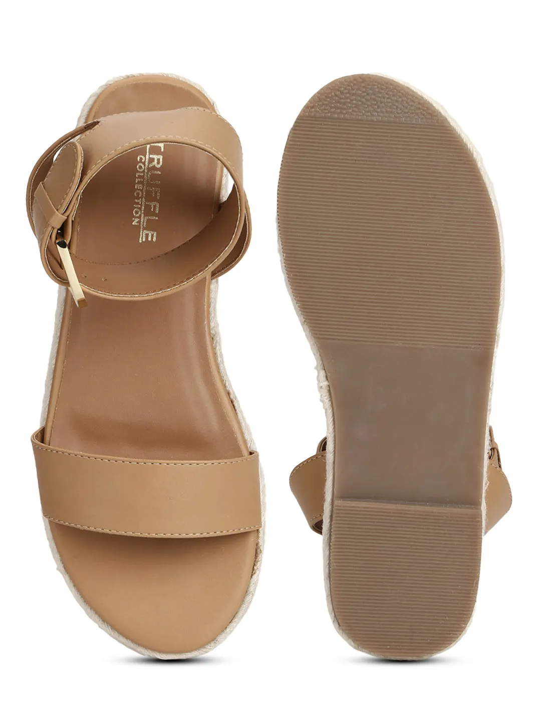 Espadrilles en PU et jute nude avec bride à la cheville