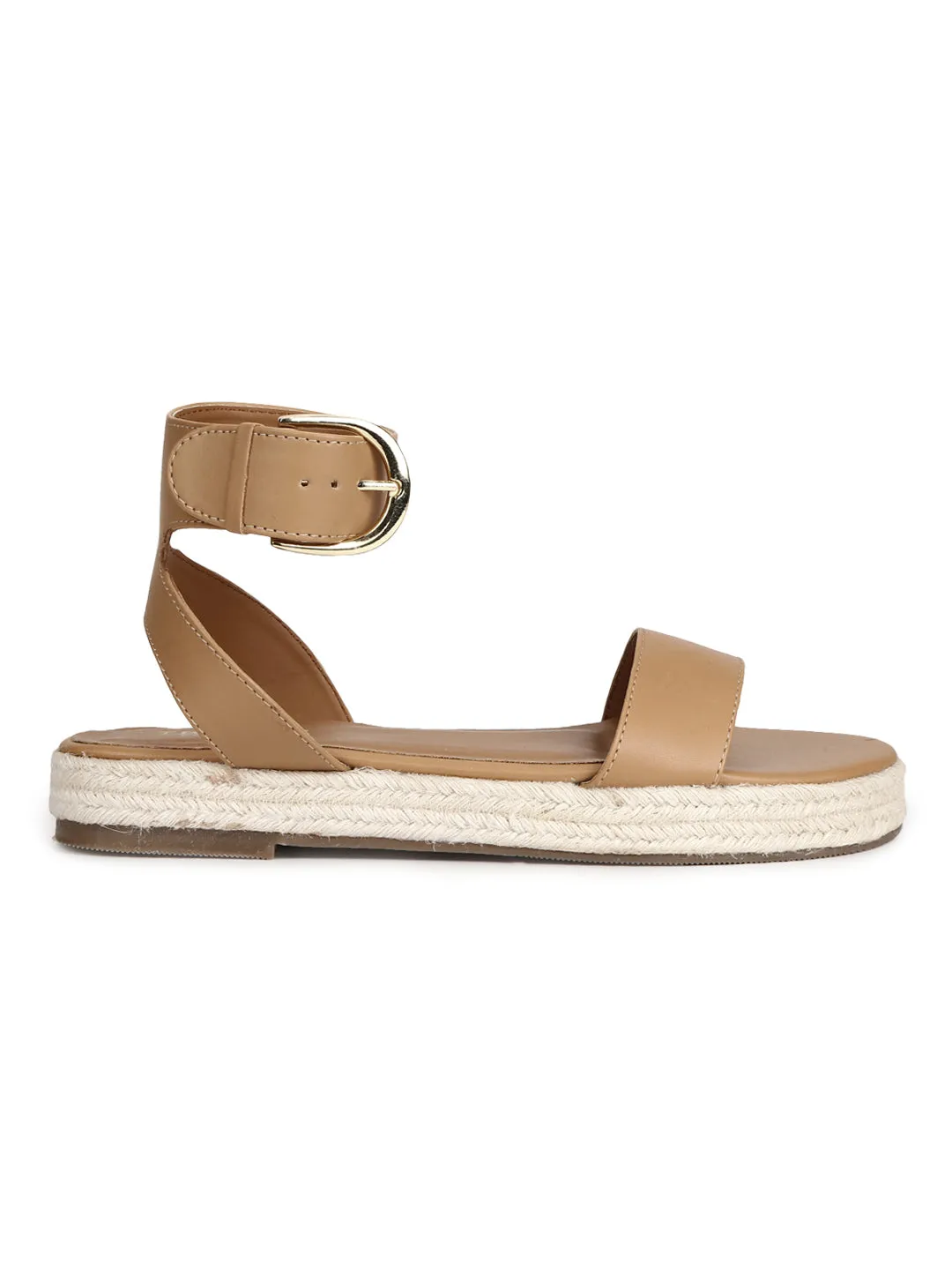 Espadrilles en PU et jute nude avec bride à la cheville