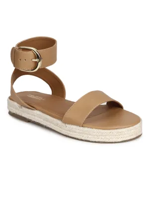 Espadrilles en PU et jute nude avec bride à la cheville