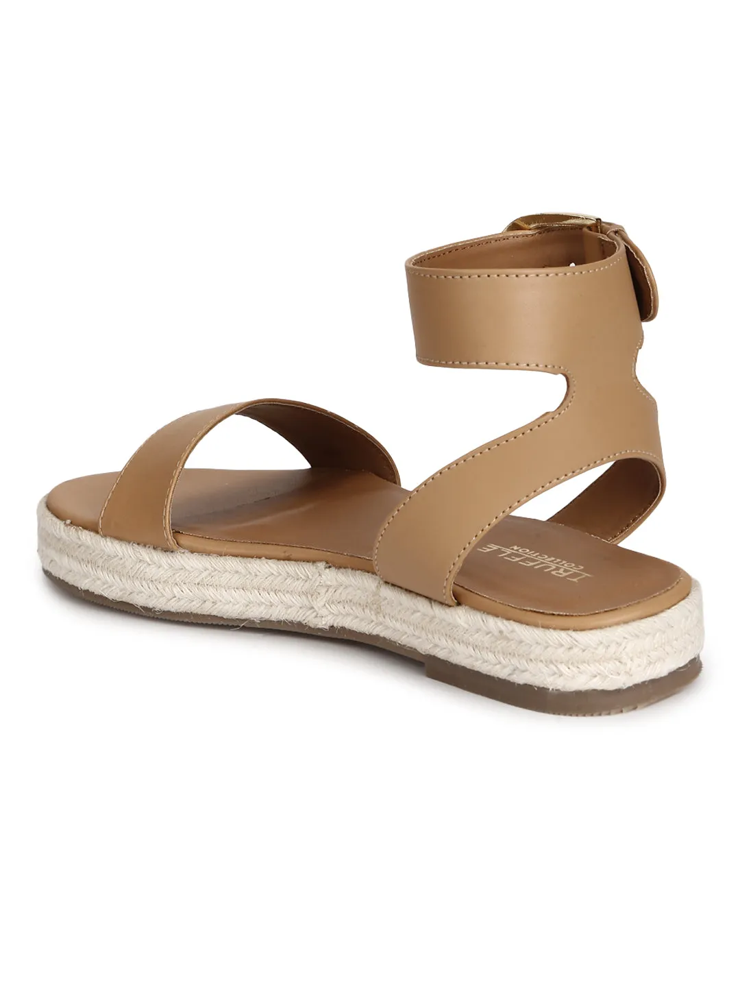Espadrilles en PU et jute nude avec bride à la cheville
