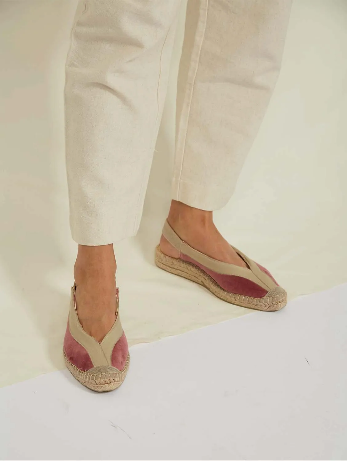 Sandales Espadrilles Vegan à Brides Velours Pedraza | Rose