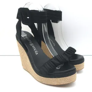 Sandales à plateforme Espadrille Pedro Garcia Teodora Noir Satin froncé Taille 38.5 NEUF