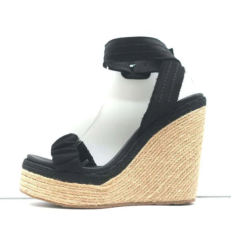 Sandales à plateforme Espadrille Pedro Garcia Teodora Noir Satin froncé Taille 38.5 NEUF
