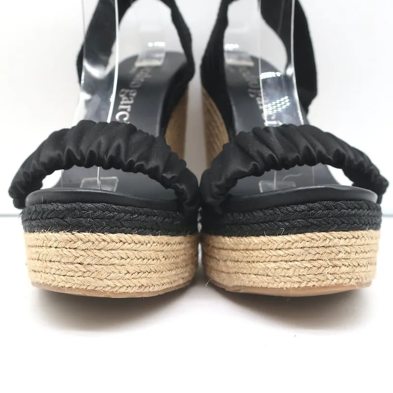 Sandales à plateforme Espadrille Pedro Garcia Teodora Noir Satin froncé Taille 38.5 NEUF