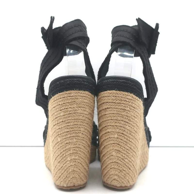 Sandales à plateforme Espadrille Pedro Garcia Teodora Noir Satin froncé Taille 38.5 NEUF