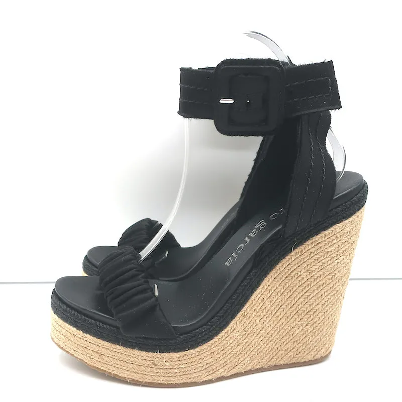 Sandales à plateforme Espadrille Pedro Garcia Teodora Noir Satin froncé Taille 38.5 NEUF