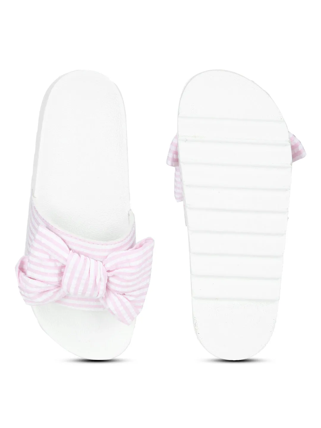 Escarpins plats épais en vichy rose et blanc