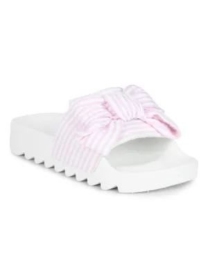 Escarpins plats épais en vichy rose et blanc