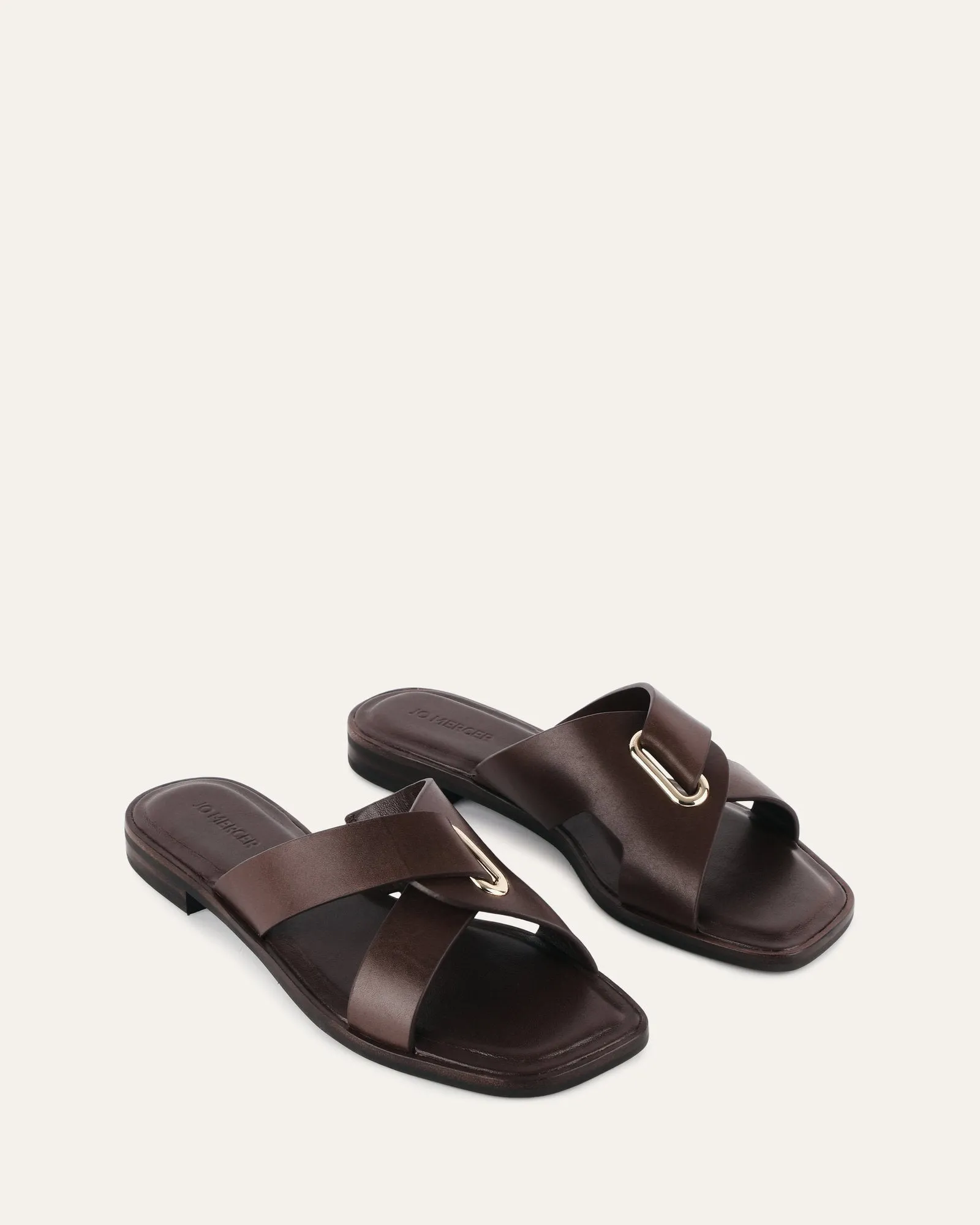 PIPER FLAT SLIDES CUIR CHOCOLAT