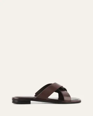 PIPER FLAT SLIDES CUIR CHOCOLAT