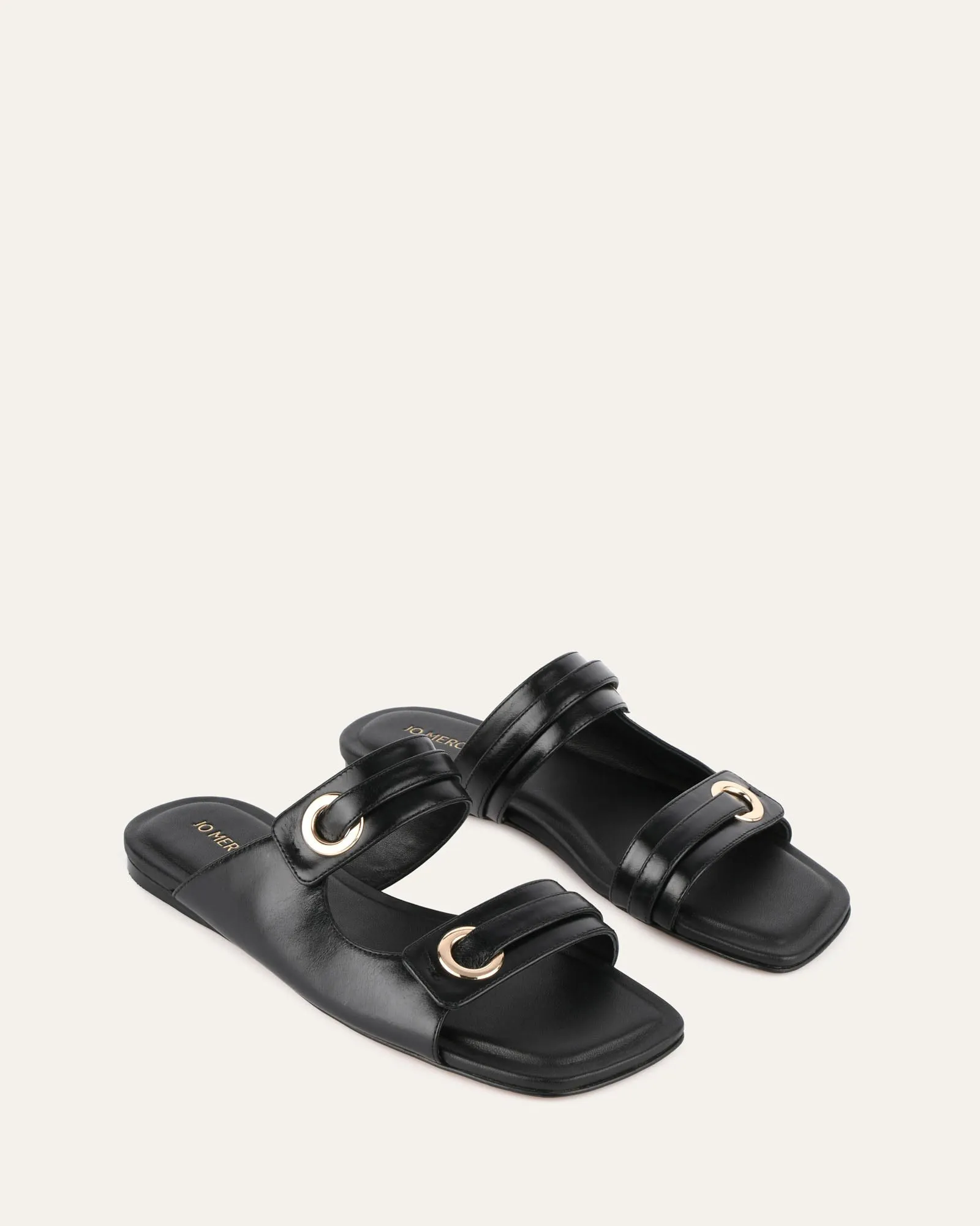 SANDALES PLATES QUILL EN CUIR NOIR