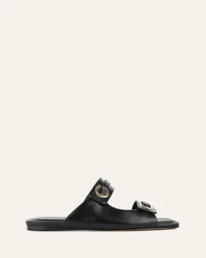 SANDALES PLATES QUILL EN CUIR NOIR