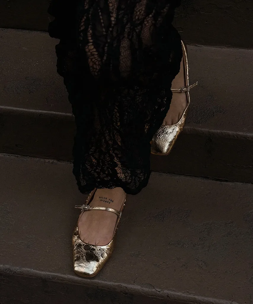 BALLERINES REYES EN CUIR DORÉ VIEILLI