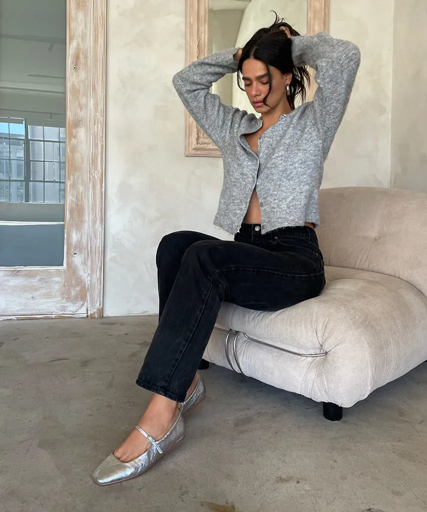 BALLERINES REYES EN CUIR ARGENTÉ VIEILLI