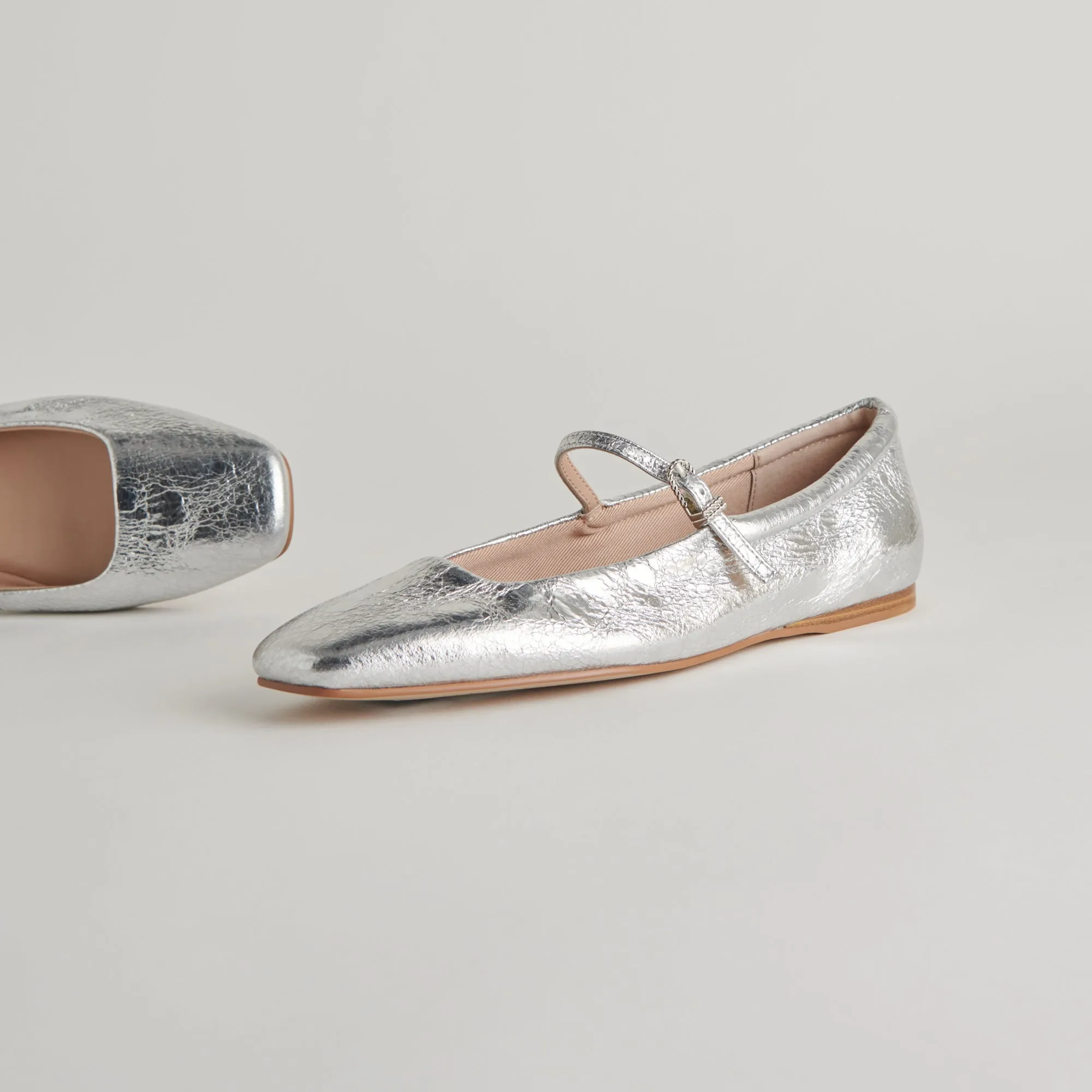 BALLERINES REYES EN CUIR ARGENTÉ VIEILLI
