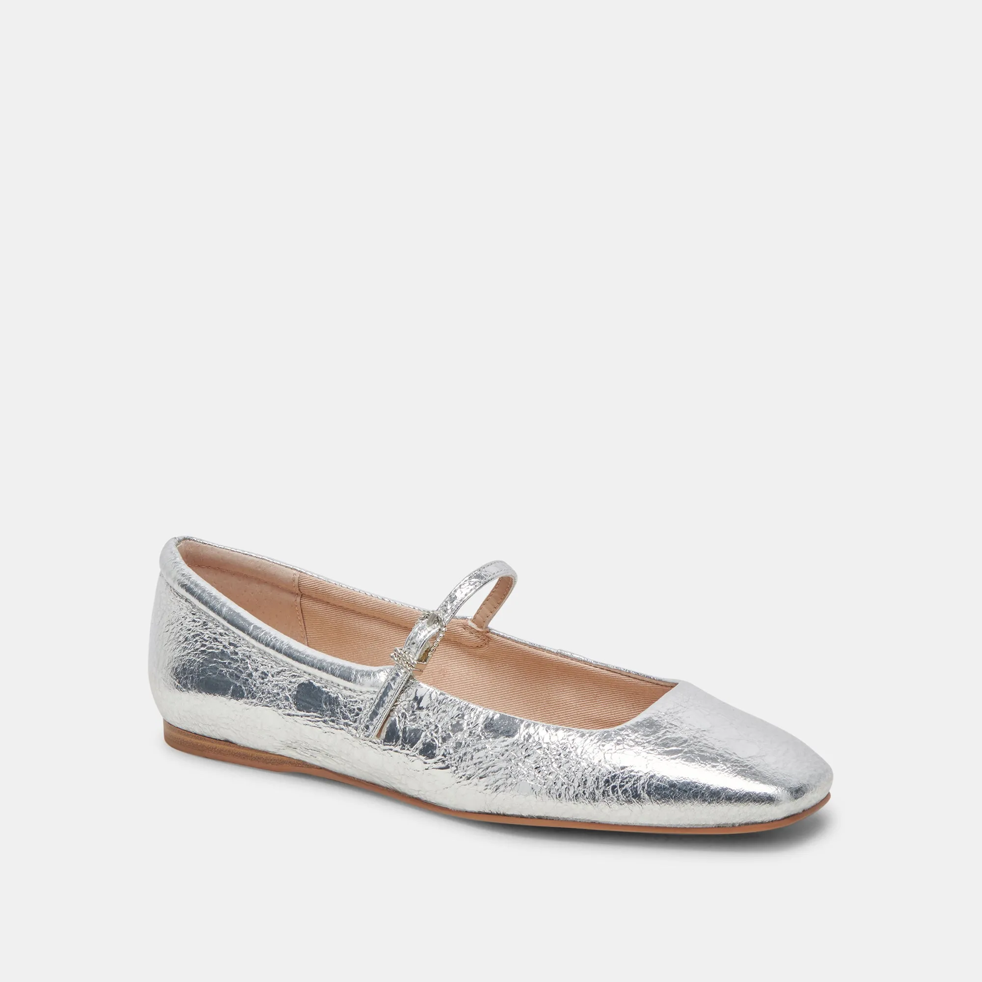 BALLERINES REYES EN CUIR ARGENTÉ VIEILLI