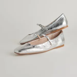 BALLERINES REYES EN CUIR ARGENTÉ VIEILLI