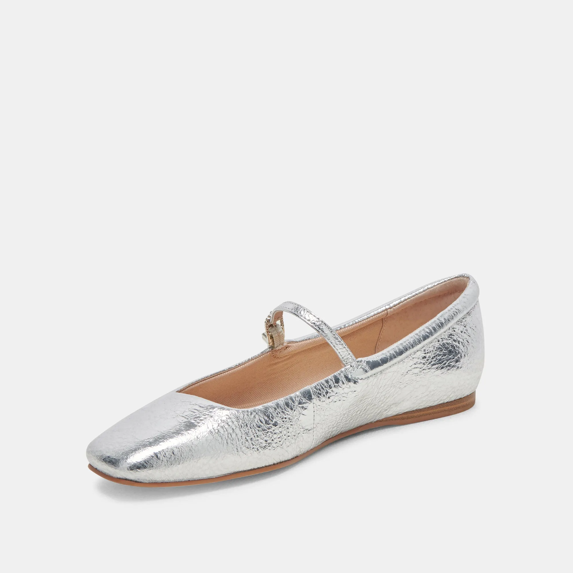 BALLERINES REYES EN CUIR ARGENTÉ VIEILLI