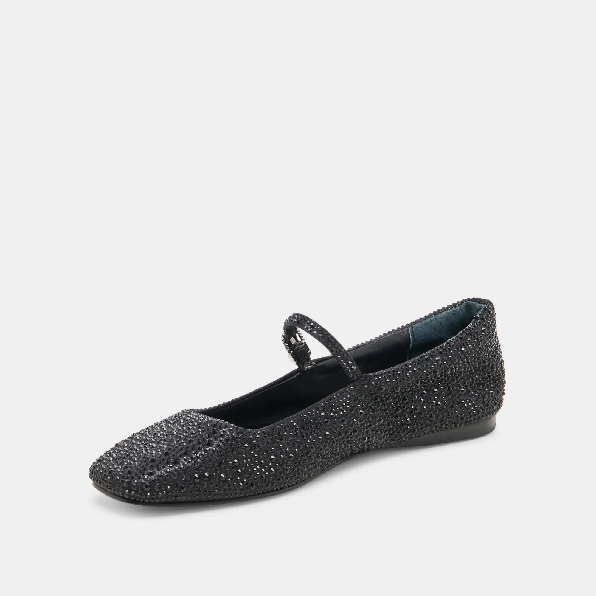 REYES BALLERINES À CRISTAL NOIR MÉTALLISÉ CRISTAL