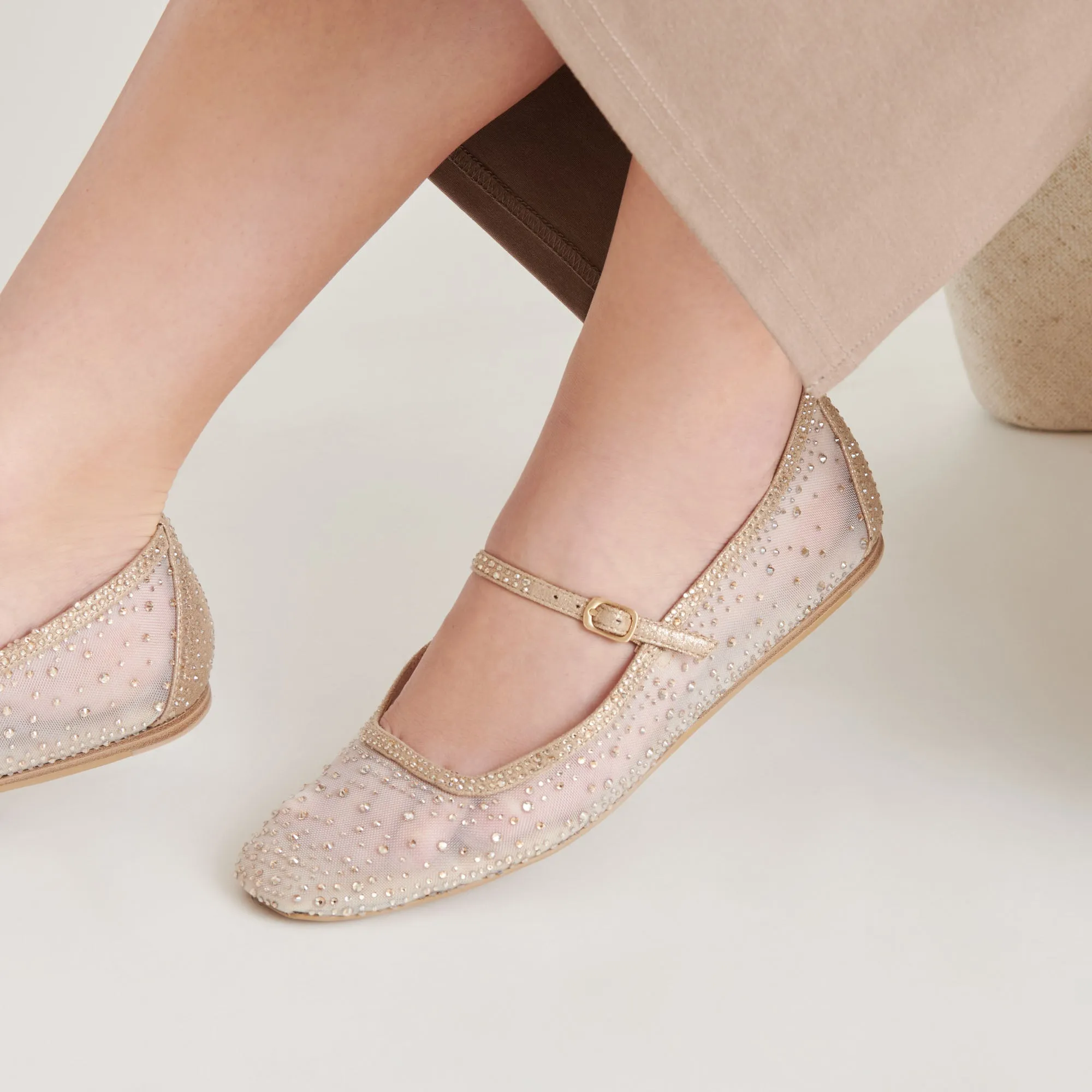 REYES BALLERINES CRYSTAL MAILLE DORÉE