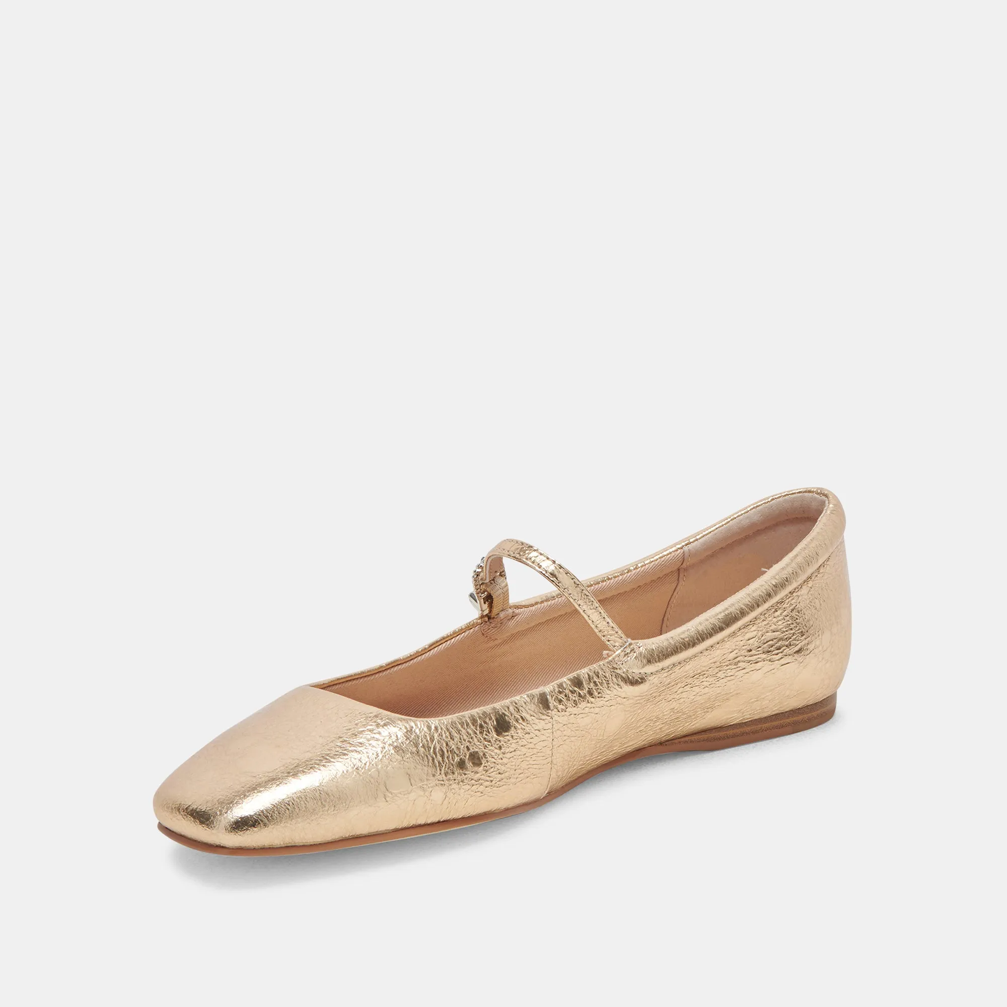 REYES BALLERINES LARGES EN CUIR DORÉ DÉLAVÉ